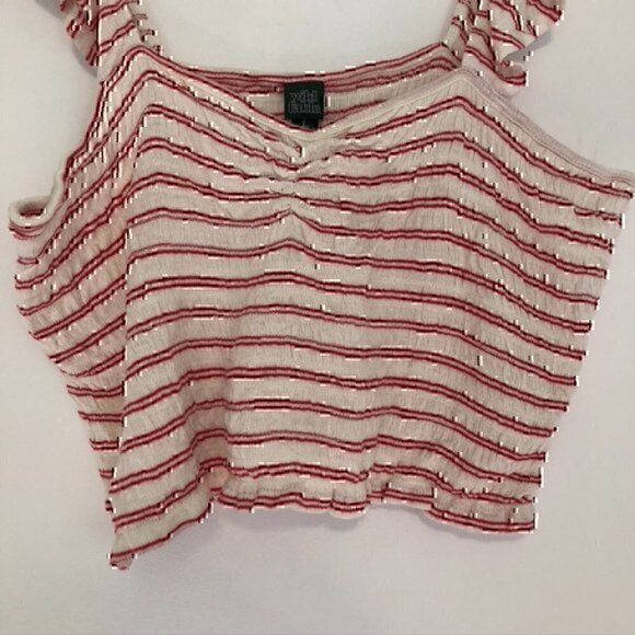 WILD FABLE Cream Ivory Red Striped Smocked Ruffle Strap Cropped Crop Top Tank - Picture 4 of 10